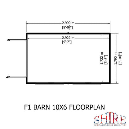 Shire Barn 9' 9" x 5' 10" Barn Shed - Premium Coated Shiplap