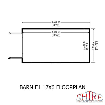 Shire Barn 11' 9" x 5' 10" Barn Shed - Premium Coated Shiplap