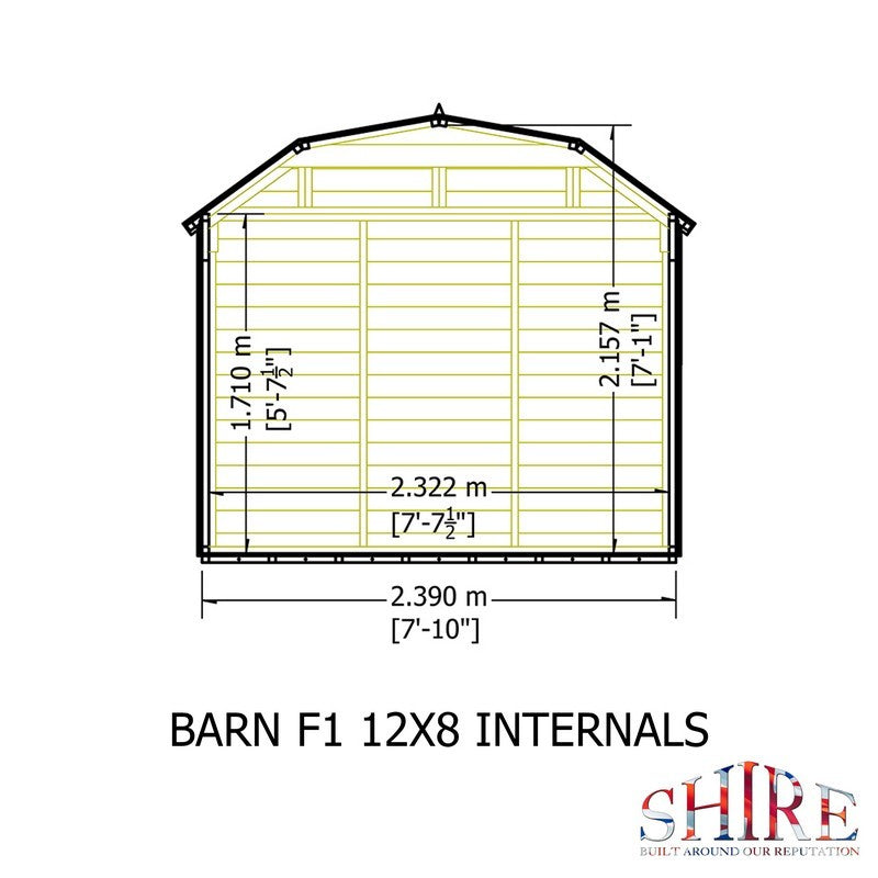 Shire Barn 11' 9" x 7' 10" Barn Shed - Premium Coated Shiplap