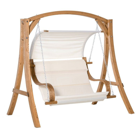 Outsunny Outsunny Wooden Porch A-Frame Swing Chair With Canopy and Cushion for Patio Garden Yard