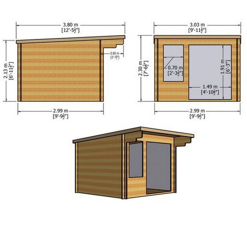 Shire Shire Belgravia 9' 9" x 9' 9" Pent Log Cabin - Classic 28mm Cladding Tongue & Groove