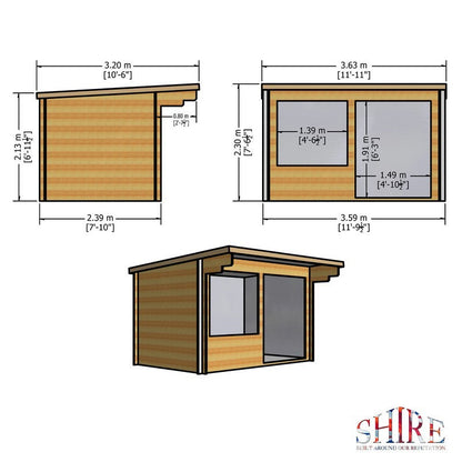 Shire Belgravia 10' 5" x 11' 10" Pent Summerhouse - Premium 28mm Cladding Overlap