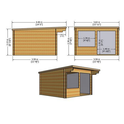 Shire Shire Belgravia 11' 9" x 11' 9" Pent Log Cabin - Premium 28mm Cladding Tongue & Groove