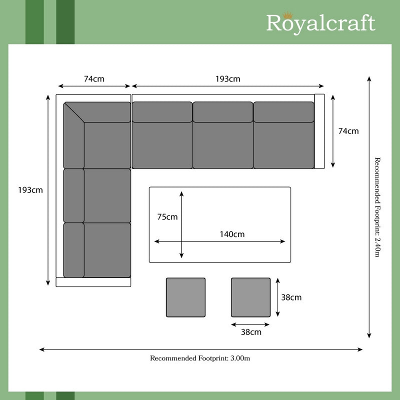 Royalcraft Marseille Rattan Garden Corner Sofa by Royalcraft - 8 Seats Ivory Cushions