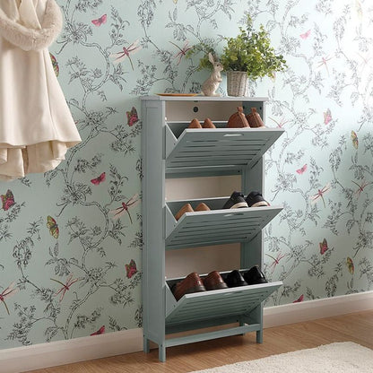 Bergen Tall Shoe Storage Grey 3 Doors 3 Shelves