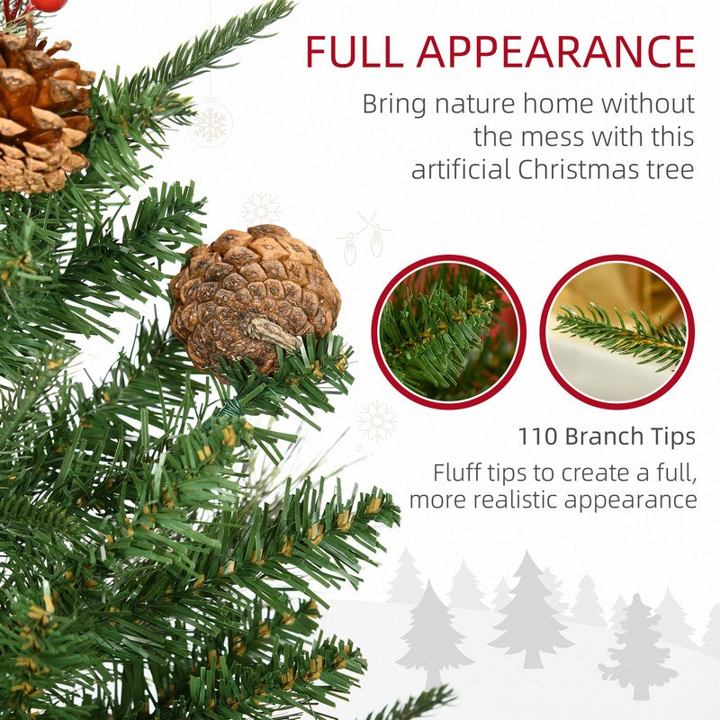 Homcom 2x 3ft Berries & Cones Christmas Tree Artificial - Ornament 110 Tips