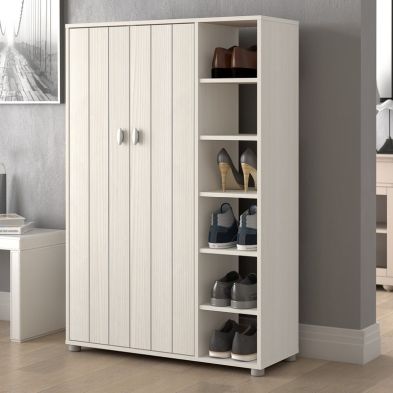 Bideford Tall Shoe Storage White 2 Doors 12 Shelves