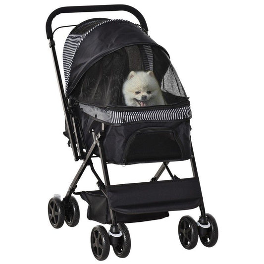 PawHut PawHut Pet Stroller Pushchair Foldable Travel Dog Cat Carriage w/ Reversible Handle Brake Basket