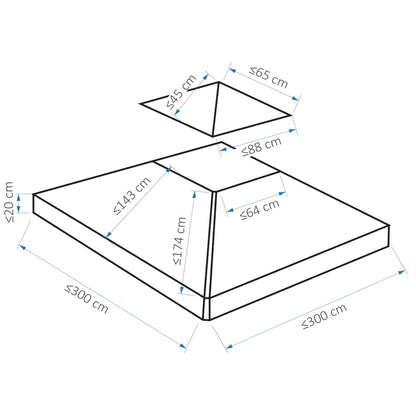 3M Gazebo Top Cover Double Tier Canopy Replacement Pavilion Roof Light Grey