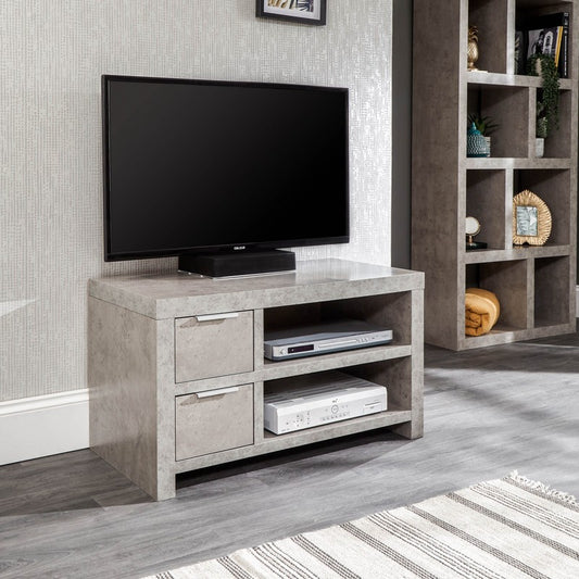 GFW Bloc TV Unit Melamine Light Grey 2 Shelves 2 Drawers