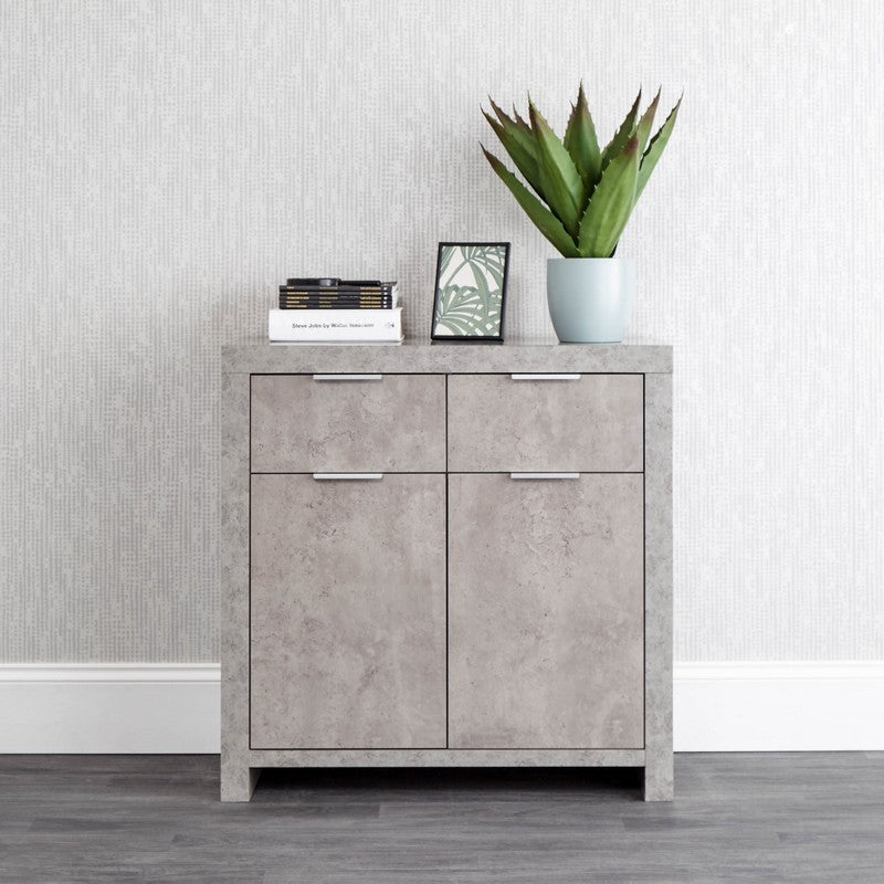 GFW Bloc Sideboard Melamine Light Grey 2 Doors 2 Shelves 2 Drawers