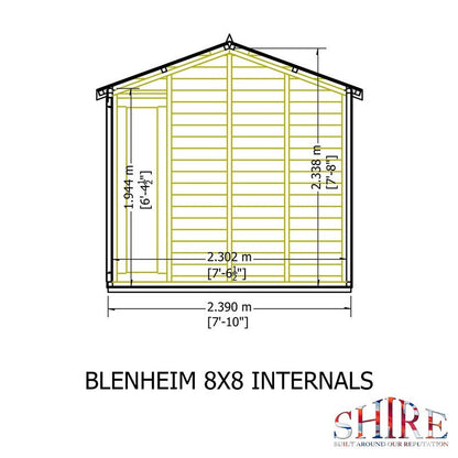 Shire Blenheim 7' 10" x 7' 10" Reverse Apex Summerhouse - Premium Dip Treated Shiplap