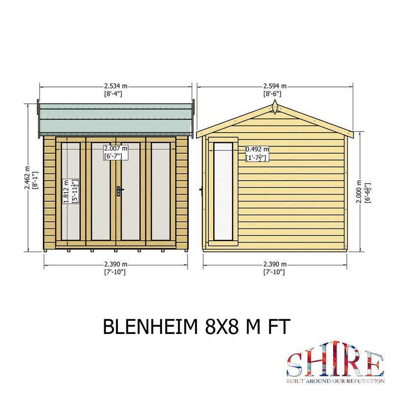 Shire Blenheim 7' 10" x 7' 10" Reverse Apex Summerhouse - Premium Dip Treated Shiplap