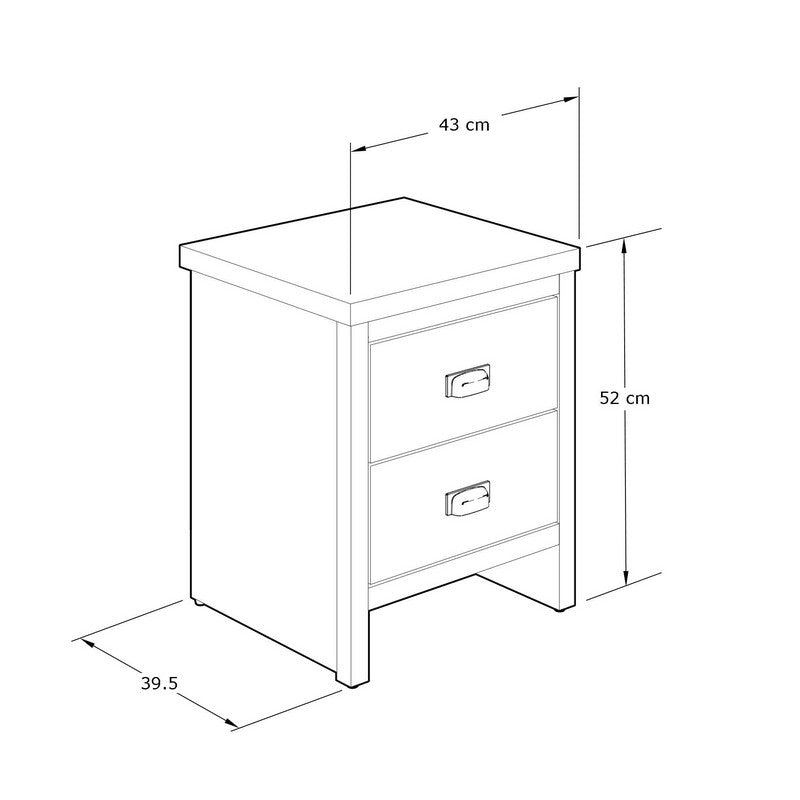 2 Boston Bedside Tables Grey 2 Drawers