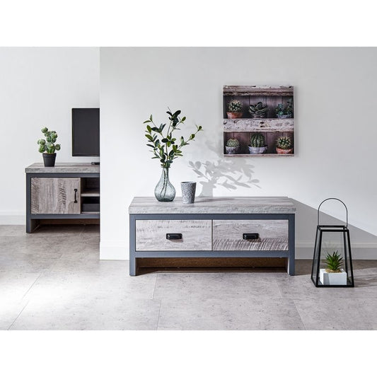 GFW Boston Coffee Table Metal & Wood Grey 2 Drawers