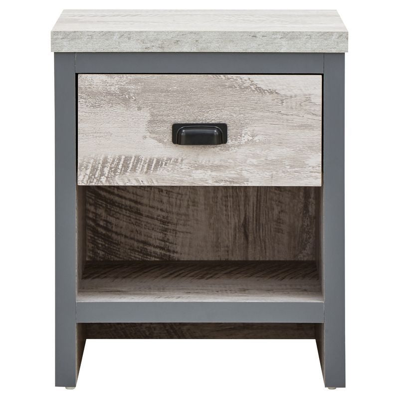 GFW Boston Bedside Table Metal & Wood Grey 1 Shelf 1 Drawer