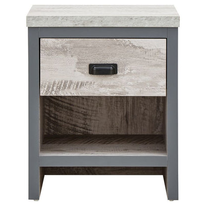 GFW Boston Bedside Table Metal & Wood Grey 1 Shelf 1 Drawer