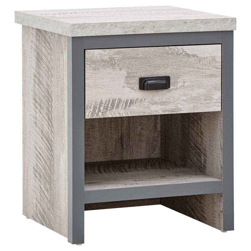 GFW Boston Bedside Table Metal & Wood Grey 1 Shelf 1 Drawer