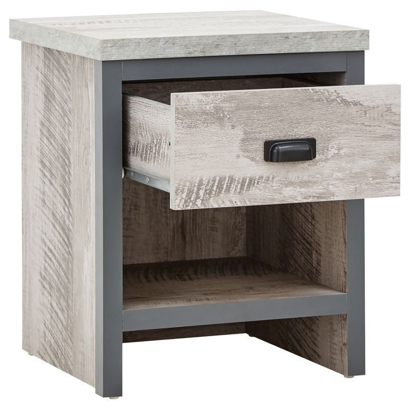 GFW Boston Bedside Table Metal & Wood Grey 1 Shelf 1 Drawer