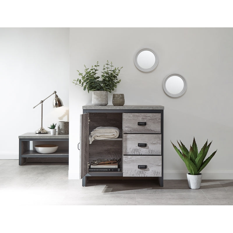 GFW Boston Sideboard Metal & Wood Grey 1 Door 1 Shelf 3 Drawers