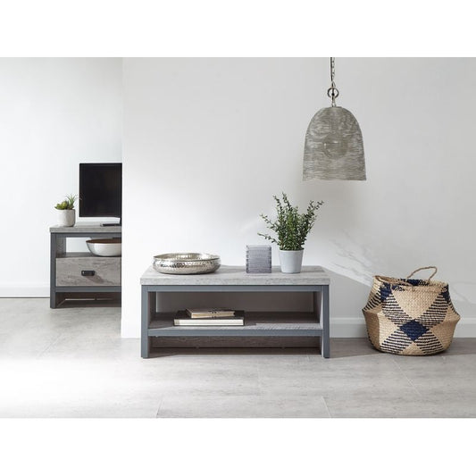 Boston Coffee Table Metal & Wood Grey 1 Shelf