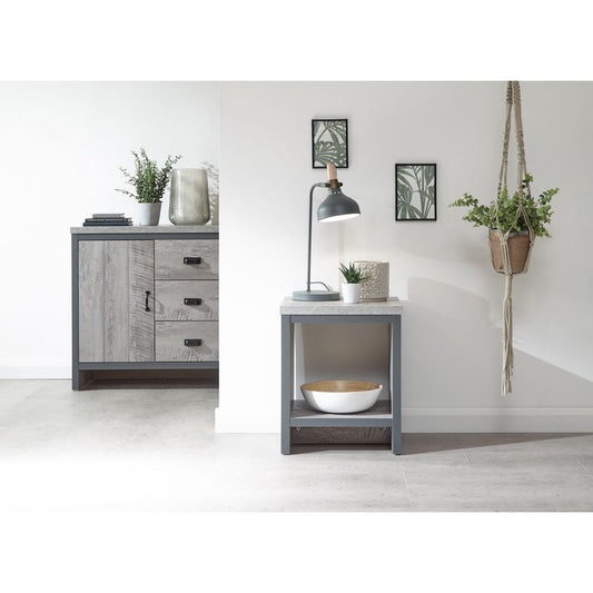 Boston Side Table Metal & Wood Grey 1 Shelf