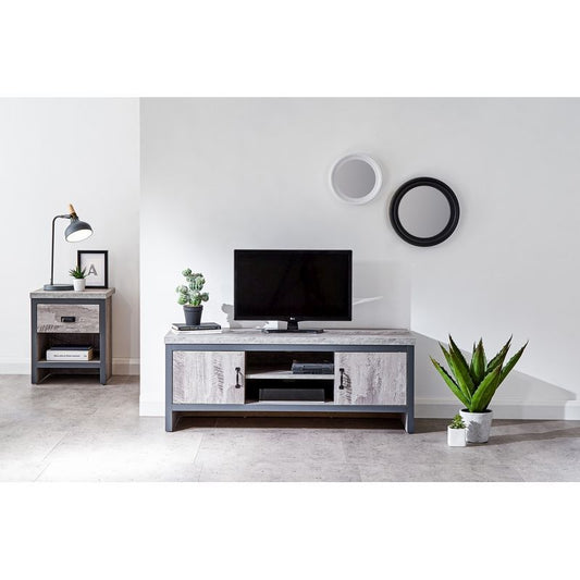 GFW Boston TV Unit Metal & Wood Grey 2 Shelves 2 Doors