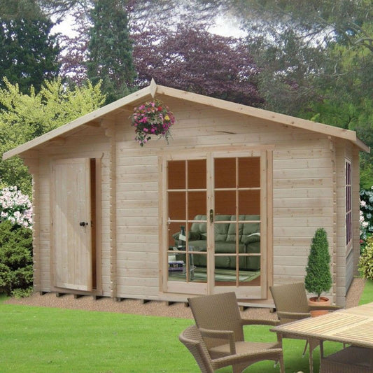 Shire Shire Bourne 13' 8" x 9' 9" Apex Log Cabin - Premium 44mm Cladding Tongue & Groove