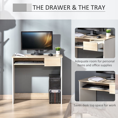 Compact Computer Table with Keyboard Tray Drawer Study Office Working Writing Desk