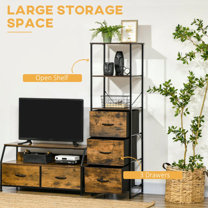 Industrial Storage Cabinet with 2 Open Shelves and 3 Foldable Fabric Drawers