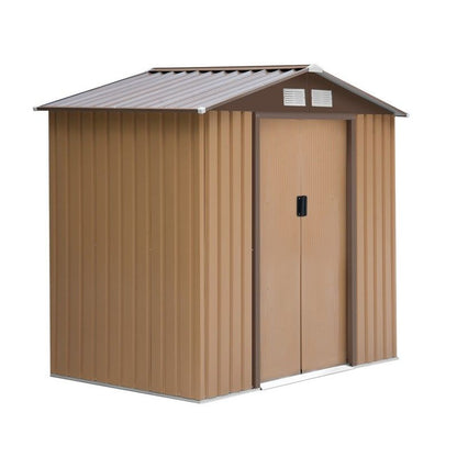 Steadfast Galvanised 7 x 4' Double Door Reverse Apex Garden Shed Lockable Steel Light Brown by Steadfast