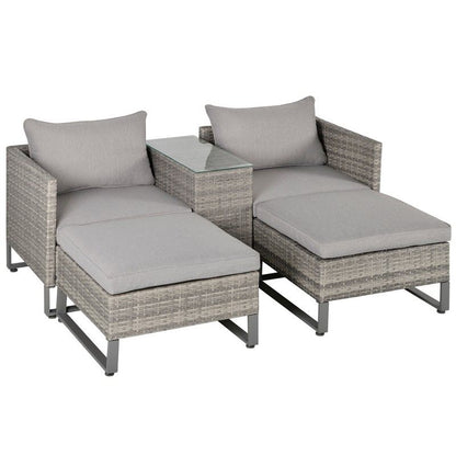 Outsunny Outsunny 5Pcs Patio Rattan Wicker Sofa Set Chaise Lounge Double Sofa Bed Furniture W/ Coffee Table & Footstool For Patios