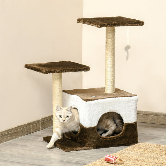 PawHut Cat Tree Tower Kitten House Scratching Posts with Condo Perch Interactive Mouse Toy