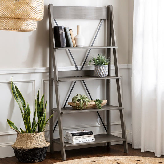 Norfolk Furniture Ladder Tall Bookcase Grey 4 Shelves