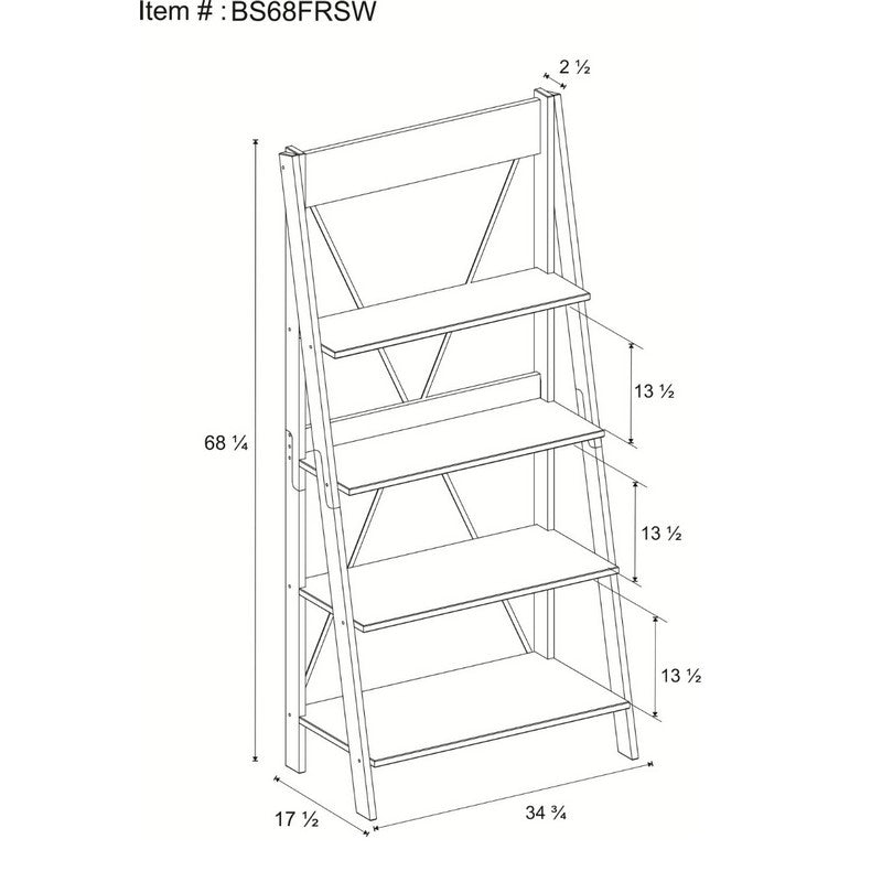 Norfolk Furniture Ladder Tall Bookcase Grey 4 Shelves