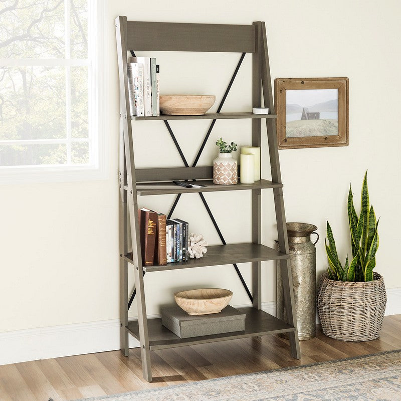 Norfolk Furniture Ladder Tall Bookcase Grey 4 Shelves