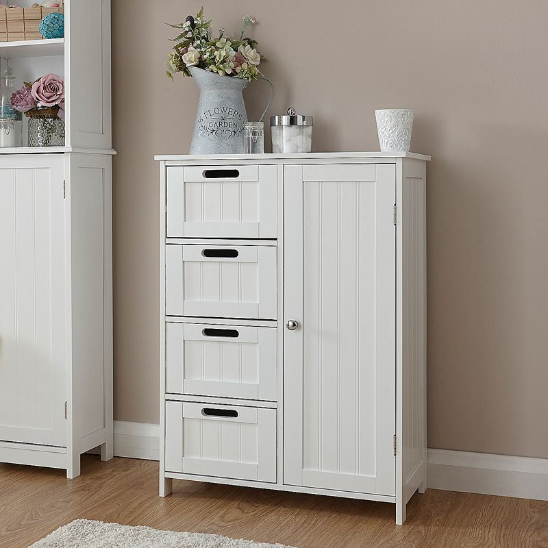 GFW Colonial Bathroom Cabinet White 1 Door 2 Shelves 4 Drawers