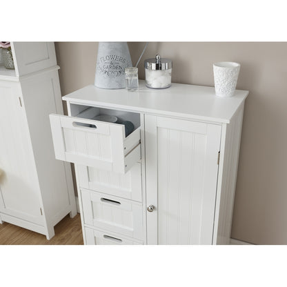 GFW Colonial Bathroom Cabinet White 1 Door 2 Shelves 4 Drawers