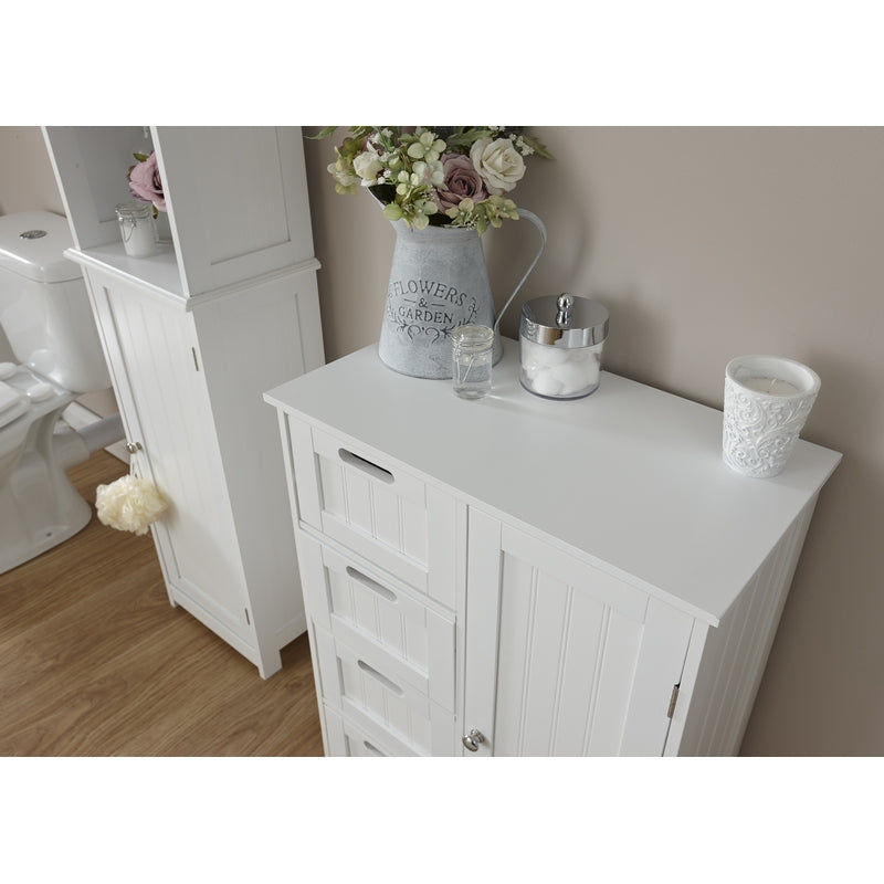 GFW Colonial Bathroom Cabinet White 1 Door 2 Shelves 4 Drawers