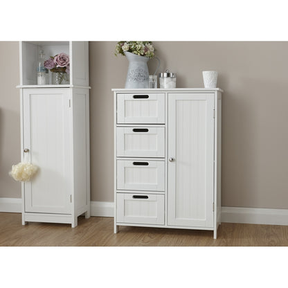 GFW Colonial Bathroom Cabinet White 1 Door 2 Shelves 4 Drawers