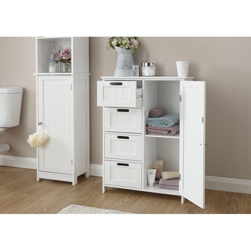 GFW Colonial Bathroom Cabinet White 1 Door 2 Shelves 4 Drawers