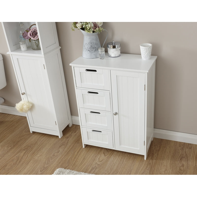 GFW Colonial Bathroom Cabinet White 1 Door 2 Shelves 4 Drawers