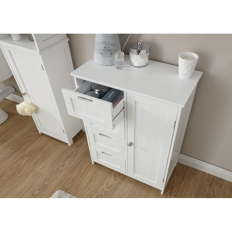 GFW Colonial Bathroom Cabinet White 1 Door 2 Shelves 4 Drawers