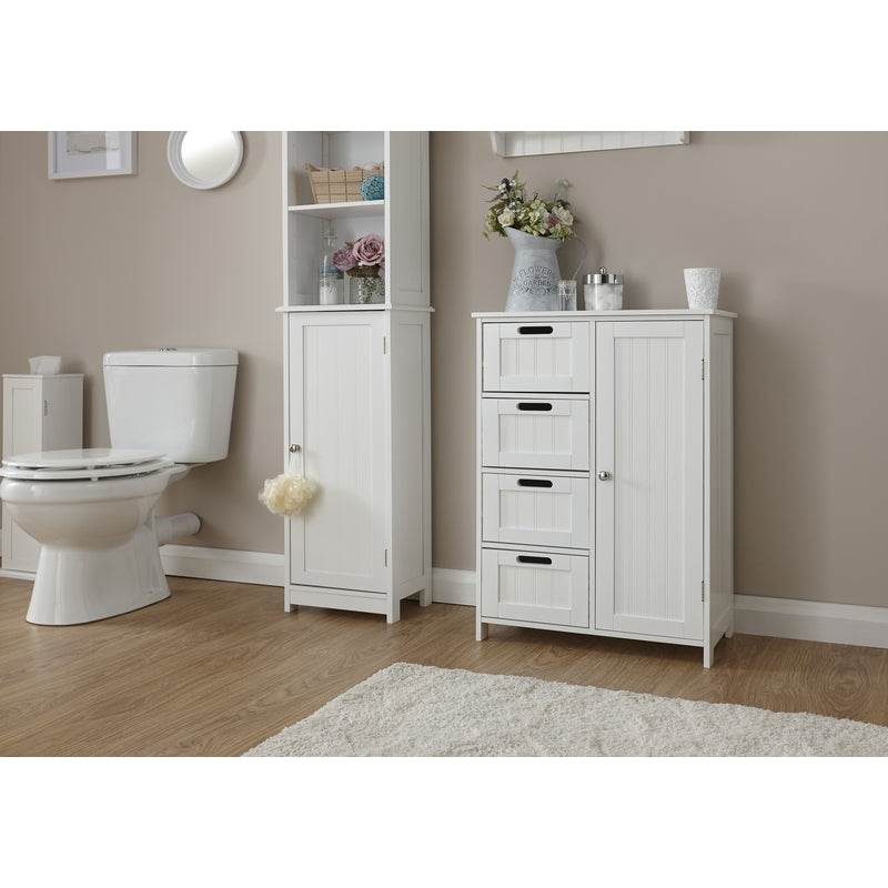 GFW Colonial Bathroom Cabinet White 1 Door 2 Shelves 4 Drawers