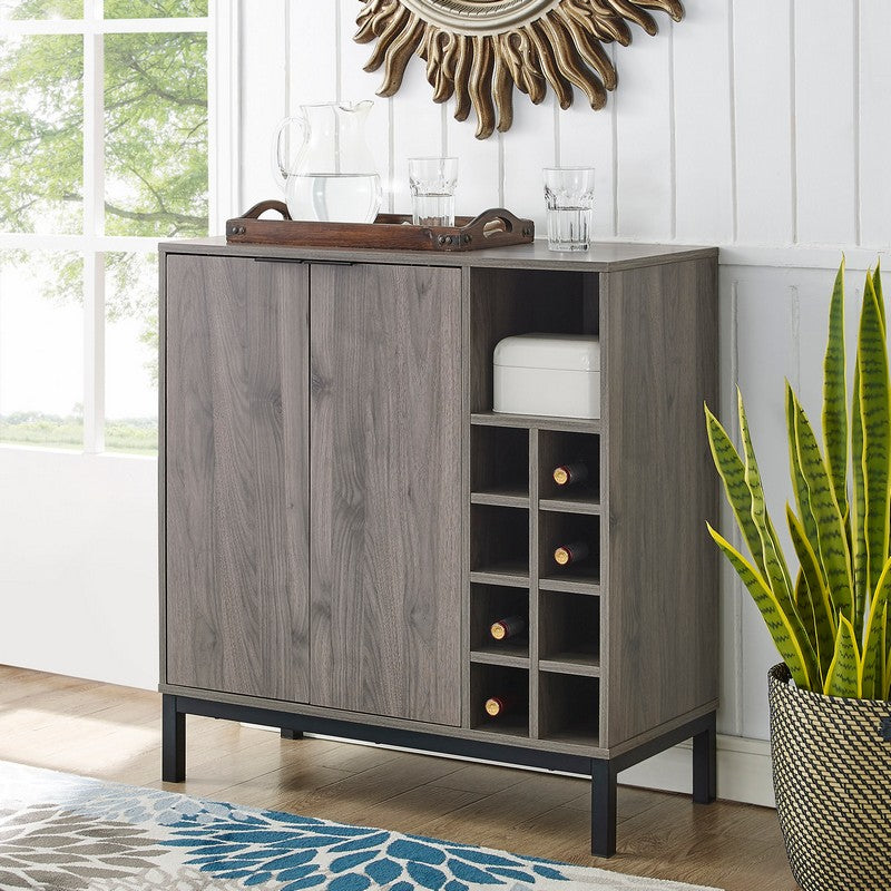 Norfolk Furniture Buffet Sideboard Metal & Wood Grey 2 Doors 9 Shelves