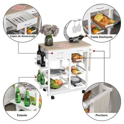 Rolling Kitchen Island on Wheels Trolley Utility Cart with Spice Racks