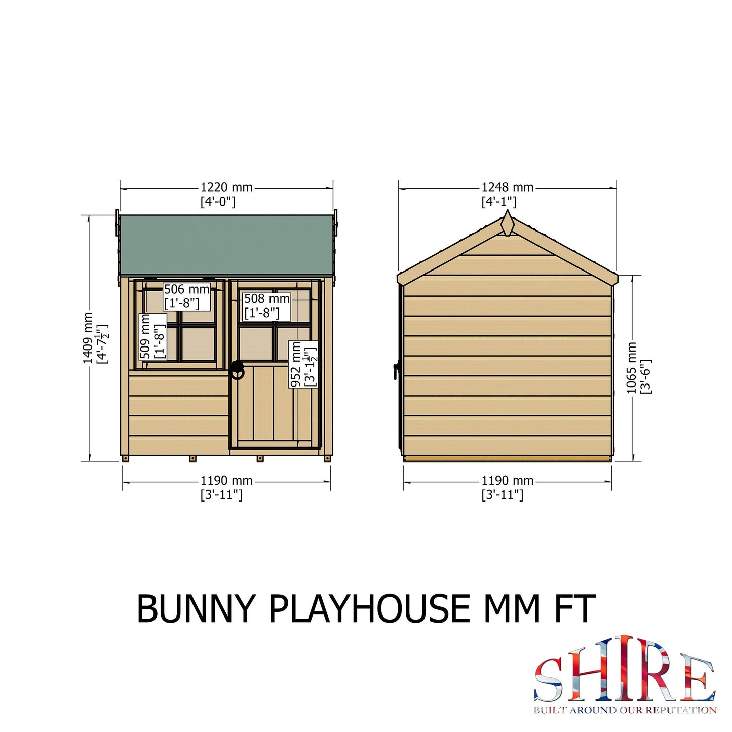 Shire Bunny 3' 10" x 3' 10" Apex Children's Playhouse - Premium Dip Treated Shiplap