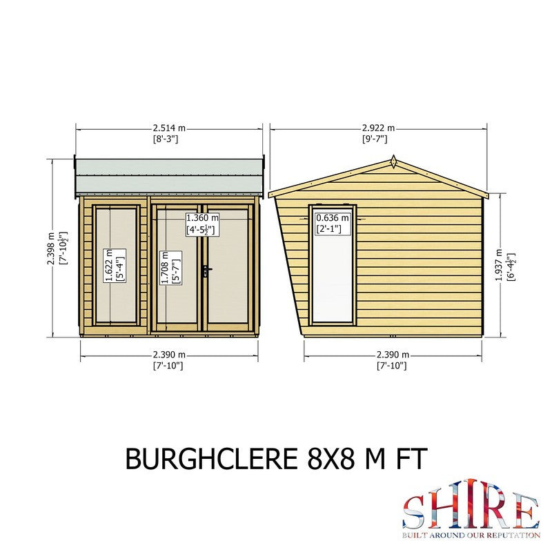 Shire Burghclere 7' 10" x 7' 10" Pent Summerhouse - Premium Dip Treated Shiplap