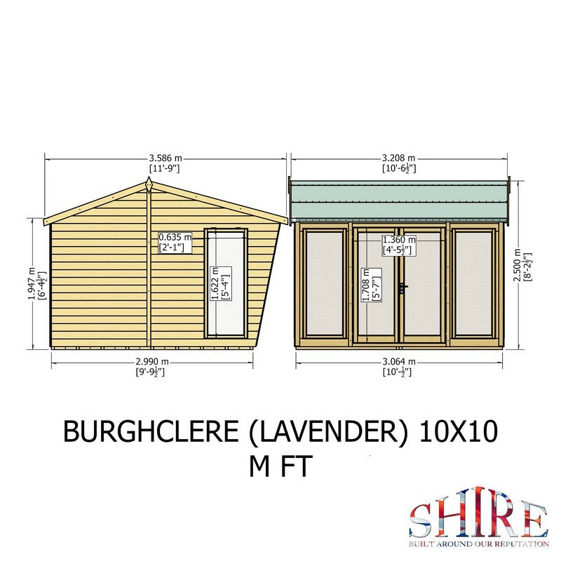 Shire Burghclere 9' 9" x 10' Pent Summerhouse - Premium Dip Treated Shiplap