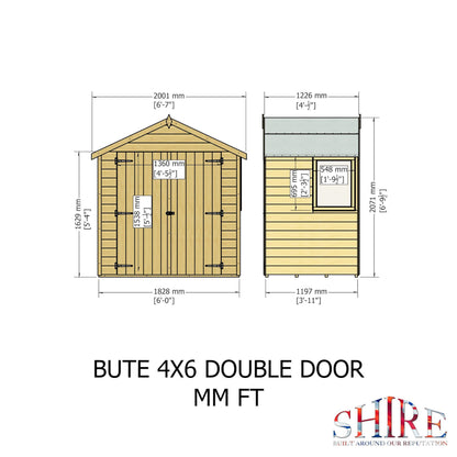 Shire Bute 6' x 4' 1" Apex Shed - Premium Dip Treated Shiplap